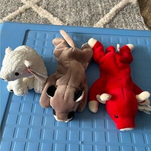 Plush Animal Toy Set - White, Brown, Red beanie babies Two monkeys